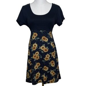 Anxiety Vintage 90s Sunflower Mini Sun Dress M Black 90s Y2K Grunge Festival